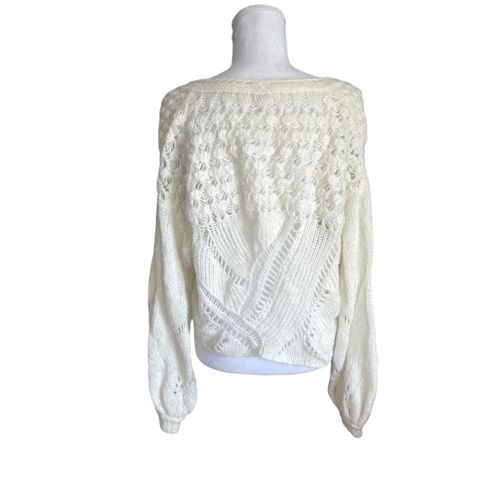 Free‎ People Ivory Snowball Cropped Sweater Wool Blend Open Knit Boho Chic Sz XS